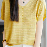 Casual Three-Dimensional Dot V-Neck Knit Top - liwisi