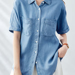 Casual Retro Denim Blue Short Sleeve Shirt - liwisi