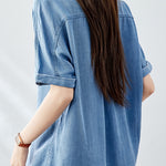 Casual Retro Denim Blue Short Sleeve Shirt - liwisi