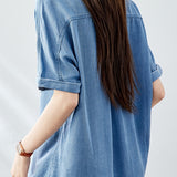 Casual Retro Denim Blue Short Sleeve Shirt - liwisi