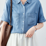 Casual Retro Denim Blue Short Sleeve Shirt - liwisi