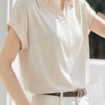 Commute Satin Lapel Short Sleeve Shirt - liwisi