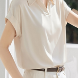 Commute Satin Lapel Short Sleeve Shirt - liwisi