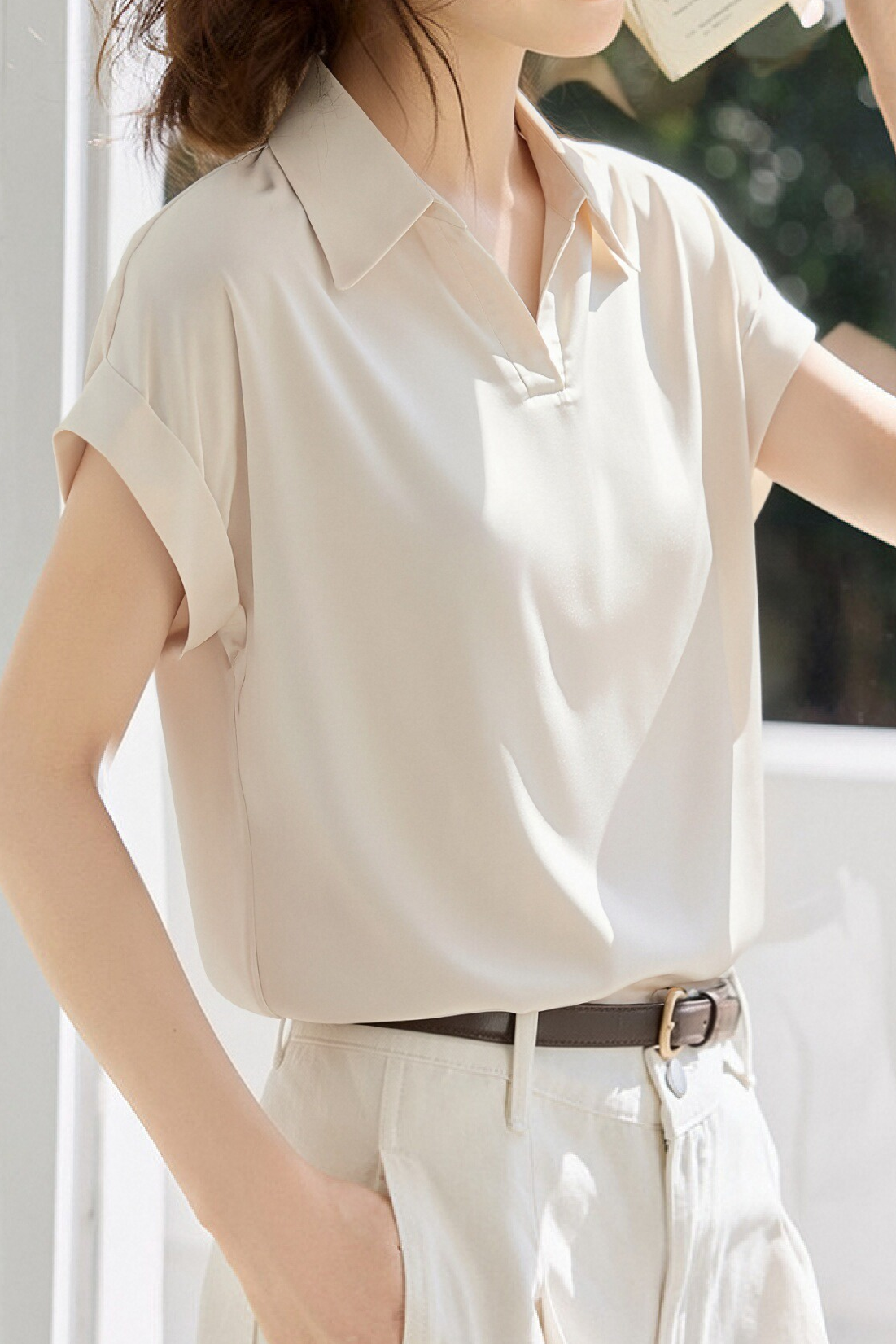 Commute Satin Lapel Short Sleeve Shirt - liwisi