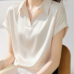 Commute Satin Lapel Short Sleeve Shirt - liwisi