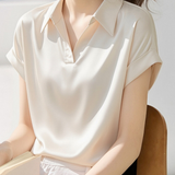 Commute Satin Lapel Short Sleeve Shirt - liwisi