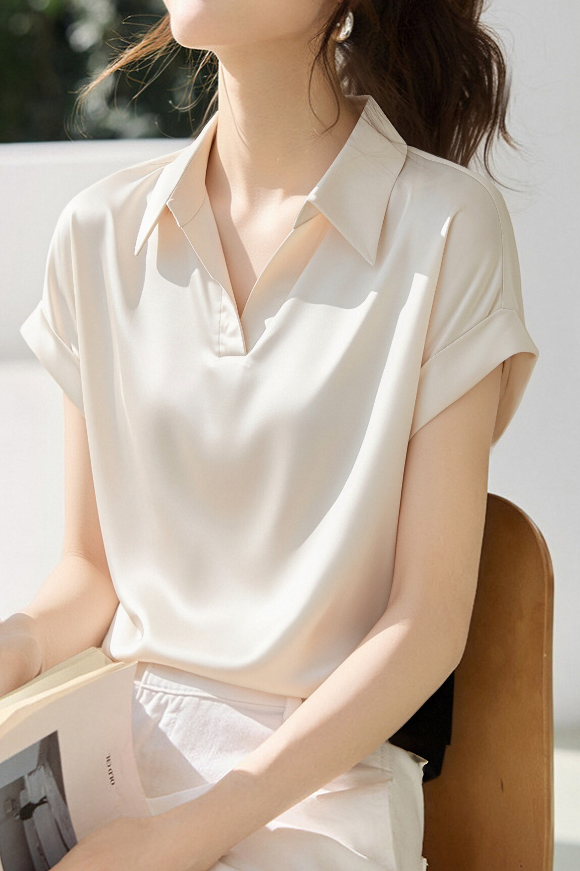Commute Satin Lapel Short Sleeve Shirt - liwisi