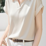 Commute Satin Lapel Short Sleeve Shirt - liwisi