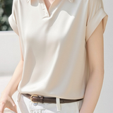 Commute Satin Lapel Short Sleeve Shirt - liwisi