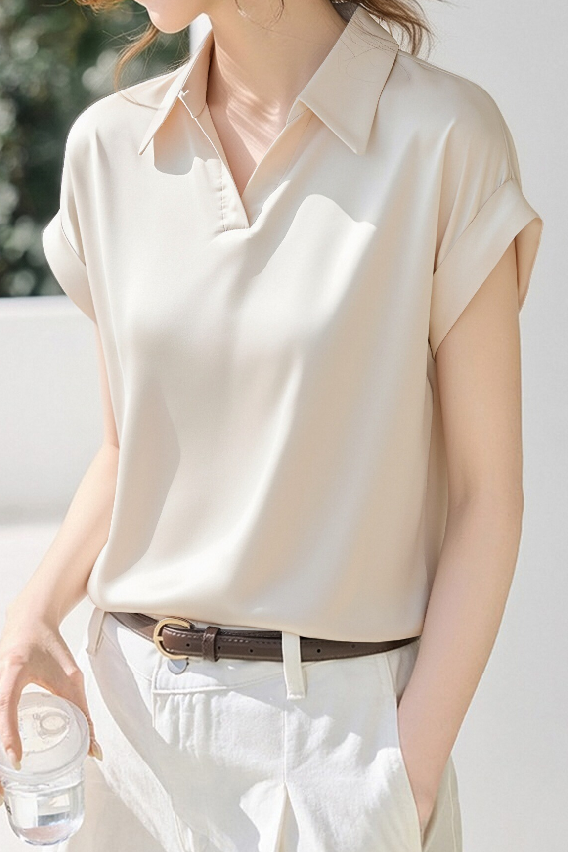 Commute Satin Lapel Short Sleeve Shirt - liwisi