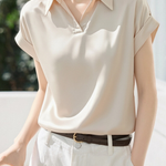 Commute Satin Lapel Short Sleeve Shirt - liwisi