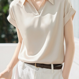 Commute Satin Lapel Short Sleeve Shirt - liwisi
