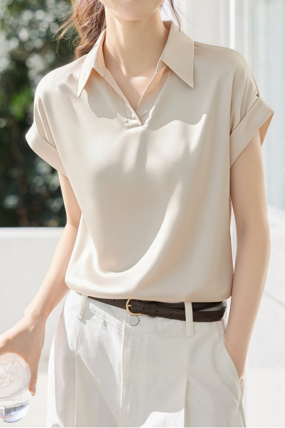 Commute Satin Lapel Short Sleeve Shirt - liwisi