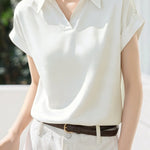 Commute Satin Lapel Short Sleeve Shirt - liwisi