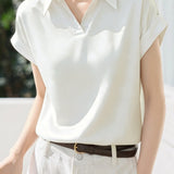 Commute Satin Lapel Short Sleeve Shirt - liwisi