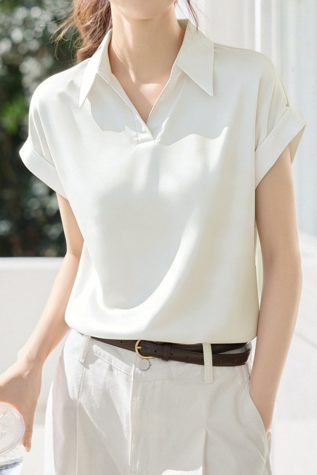Commute Satin Lapel Short Sleeve Shirt - liwisi