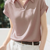 Commute Satin Lapel Short Sleeve Shirt - liwisi