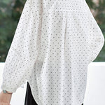 Polka Dot Lapel Ruched Lantern Sleeve Shirt - liwisi