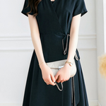 Casual V-Neck Open Front Tie Waist Dress - liwisi