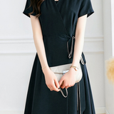 Casual V-Neck Open Front Tie Waist Dress - liwisi