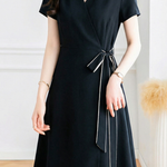 Casual V-Neck Open Front Tie Waist Dress - liwisi