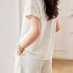 Casual Diamond Jacquard Short-Sleeve Shorts Two-Piece Set - liwisi