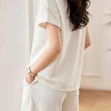 Casual Diamond Jacquard Short-Sleeve Shorts Two-Piece Set - liwisi