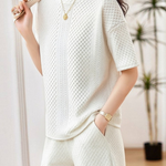 Casual Diamond Jacquard Short-Sleeve Shorts Two-Piece Set - liwisi