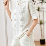 Casual Diamond Jacquard Short-Sleeve Shorts Two-Piece Set - liwisi