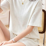 Casual Diamond Jacquard Short-Sleeve Shorts Two-Piece Set - liwisi