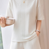Casual Diamond Jacquard Short-Sleeve Shorts Two-Piece Set - liwisi