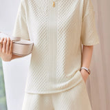 Casual Diamond Jacquard Short-Sleeve Shorts Two-Piece Set - liwisi