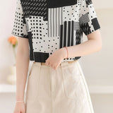 Casual Geometric Print Color-Block Shirt - liwisi