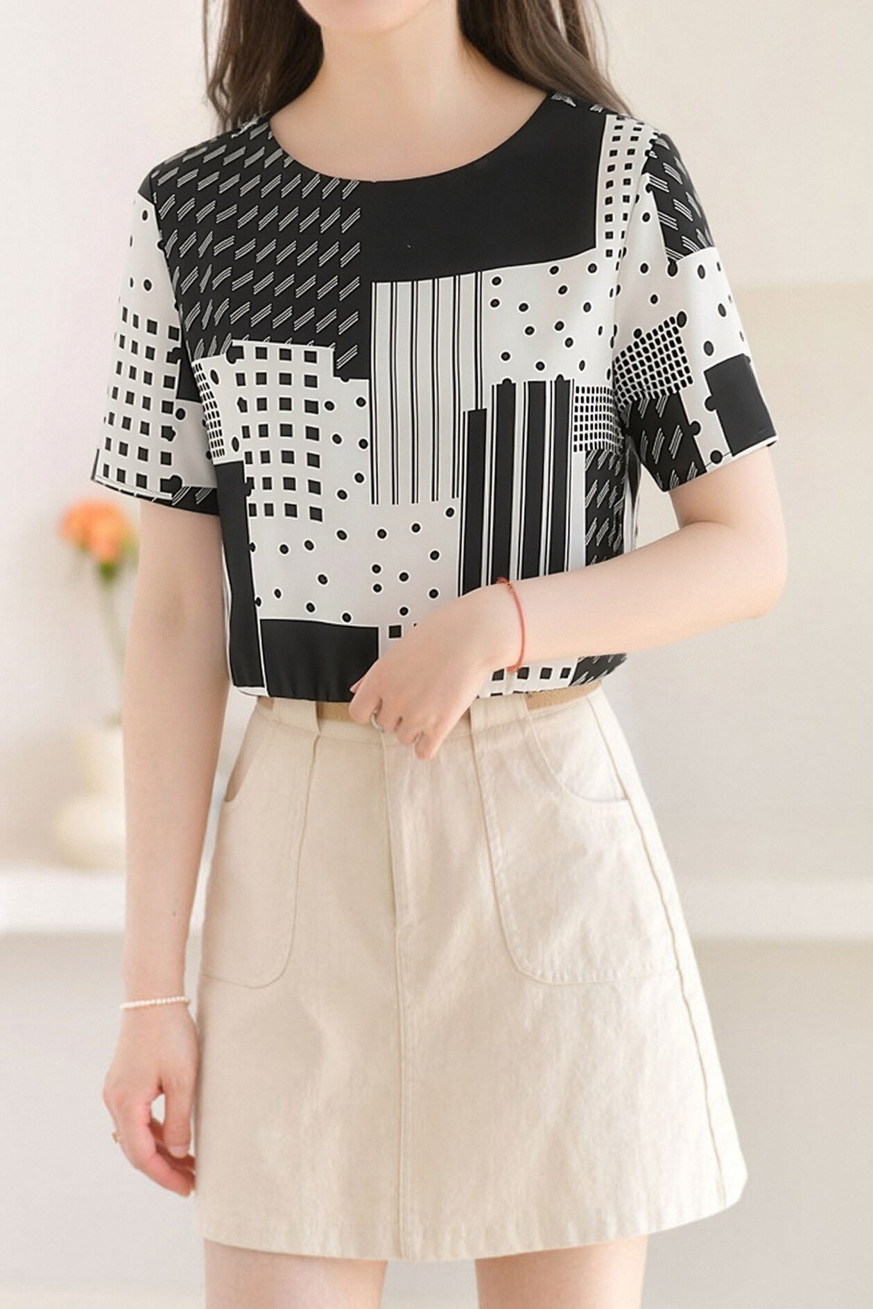 Casual Geometric Print Color-Block Shirt - liwisi