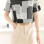 Casual Geometric Print Color-Block Shirt - liwisi
