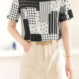 Casual Geometric Print Color-Block Shirt - liwisi