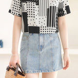 Casual Geometric Print Color-Block Shirt - liwisi