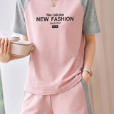 Casual Color-Block Raglan Short-Sleeve Shorts Two-Piece Set - liwisi