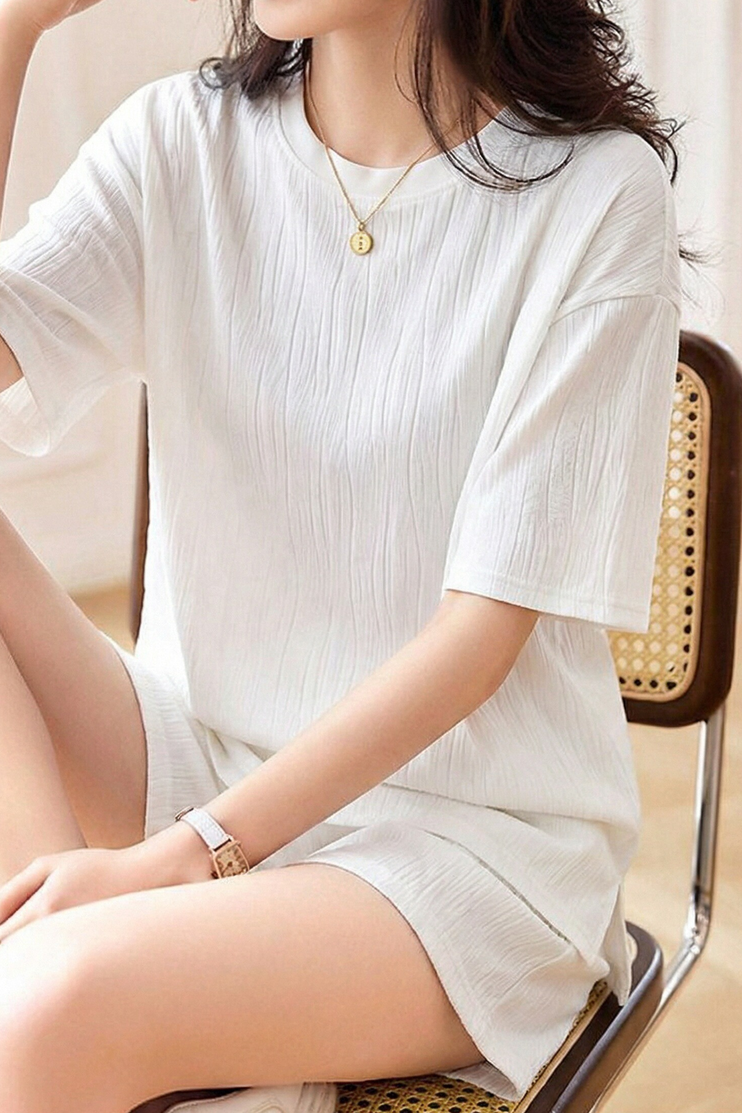 Casual Minimalist Water Ripple Short-Sleeve Shorts Set - liwisi