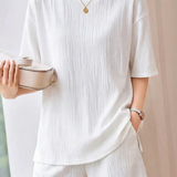 Casual Minimalist Water Ripple Short-Sleeve Shorts Set - liwisi