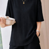 Casual Minimalist Water Ripple Short-Sleeve Shorts Set - liwisi