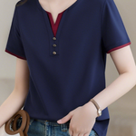 Casual V-Neck Fake Two-Piece T-Shirt - liwisi