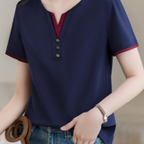 Casual V-Neck Fake Two-Piece T-Shirt - liwisi