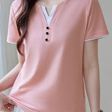 Casual V-Neck Fake Two-Piece T-Shirt - liwisi