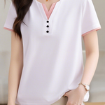 Casual V-Neck Fake Two-Piece T-Shirt - liwisi