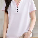 Casual V-Neck Fake Two-Piece T-Shirt - liwisi