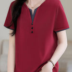 Casual V-Neck Fake Two-Piece T-Shirt - liwisi