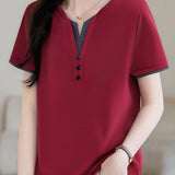 Casual V-Neck Fake Two-Piece T-Shirt - liwisi