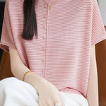 Casual Simple Striped Texture Knit Sweater - liwisi