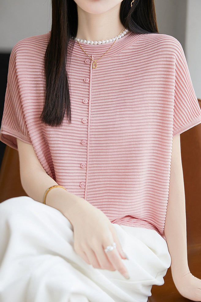 Casual Simple Striped Texture Knit Sweater - liwisi
